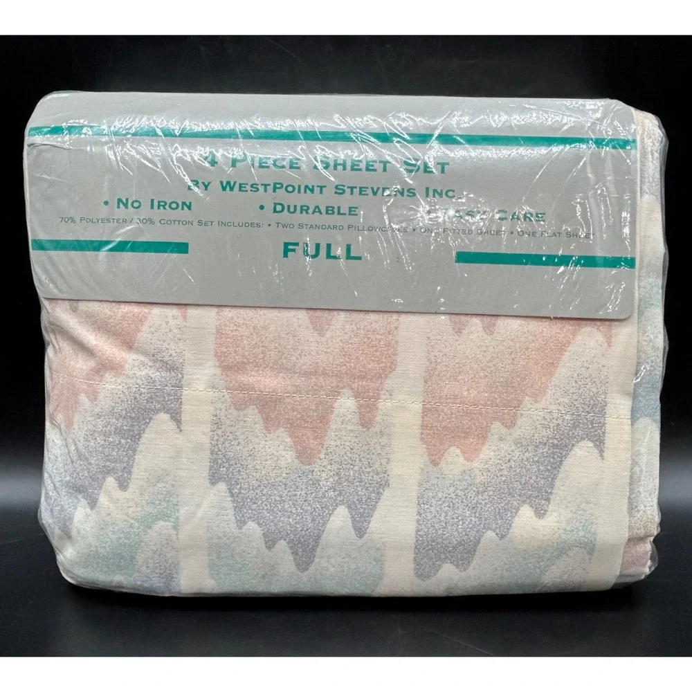 New Vtg Westpoint Stevens‎ Full 4 Pc Sheet Set Pastel Print Misty Made In USA